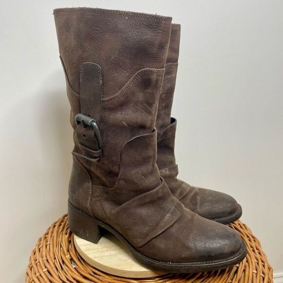 VERA WANG Lavender label Brown Suede Leather Buckle Western Mid Calf‎ Boots 7.5 - Picture 10 of 10